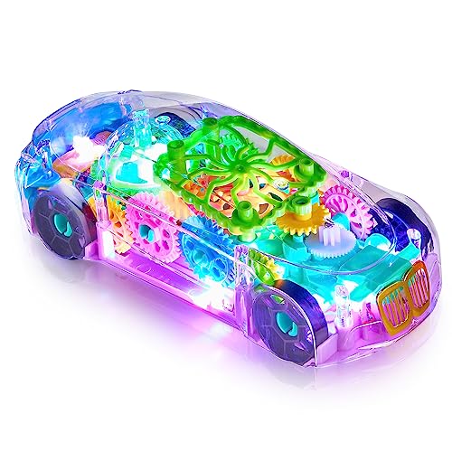 Playbees Light-Up Transparent Car Toy, Toys for Autistic Kids Ages 3-5 Sensory Toy for Kids with Autism Special Needs Toys, Bump and Go Toys