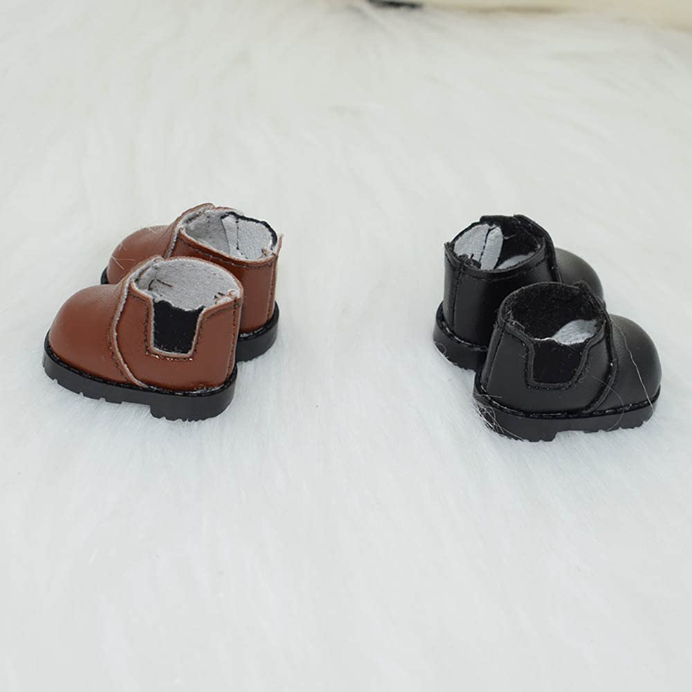 niannyyhouse 10cm Plush Doll Tall Boots Leather Shoes Length 3.8cm Doll Accessories (Black+Brown)
