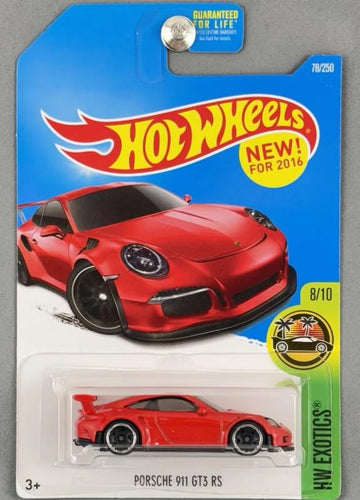 Hot Wheels Porsche 911 GT3 RS [Red] Exotics 8/10, 78/250, New for 2016! 1:64 Scale Diecast Vehicle