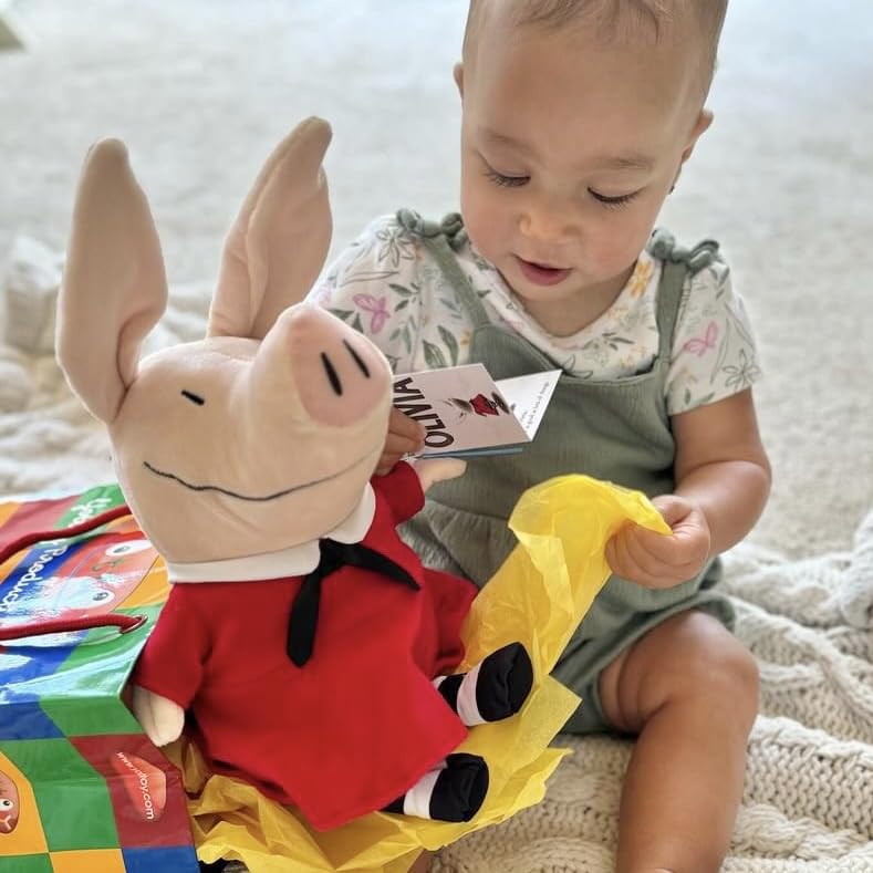 YOTTOY Olivia the Pig Plush Doll - Olivia Stuffed Animal Inspired by the Olivia Books by Ian Falconer, Soft 11 Inch Storybook Pig Plush Toy with Red