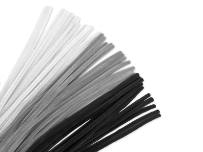 Colorful Fuzzy Craft Sticks Pipe Cleaners - 40 Count - 12 Inches Long (Black White Gray Mix)