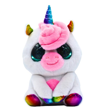 EyeLuvs 8-inch Large Unicorn- Shake & Sparkle- White, Fluffy Unicorn with Glitter Globe Effect Eyes, Stuffed Animal, Made with Kid Safe Materials