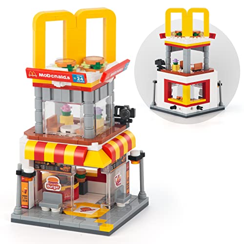 HIGH GODO City Street View Burger Shop Building Set, MOC Creative Model Set Creative Model Toys, Unique Home Decor, Ideas Birthday Holidays Toy Gift