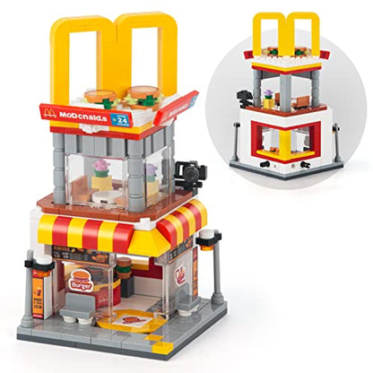 HIGH GODO City Street View Burger Shop Building Set, MOC Creative Model Set Creative Model Toys, Unique Home Decor, Ideas Birthday Holidays Toy Gift