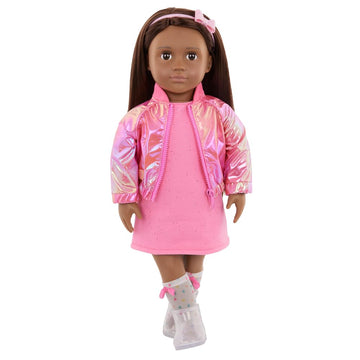Our Generation Outfit OG Deluxe - Splash of Pink - Avant-garde Bomber Jacket - Metallic Pink Bomber Jacket & Dress Suit for 18 Inch Dolls