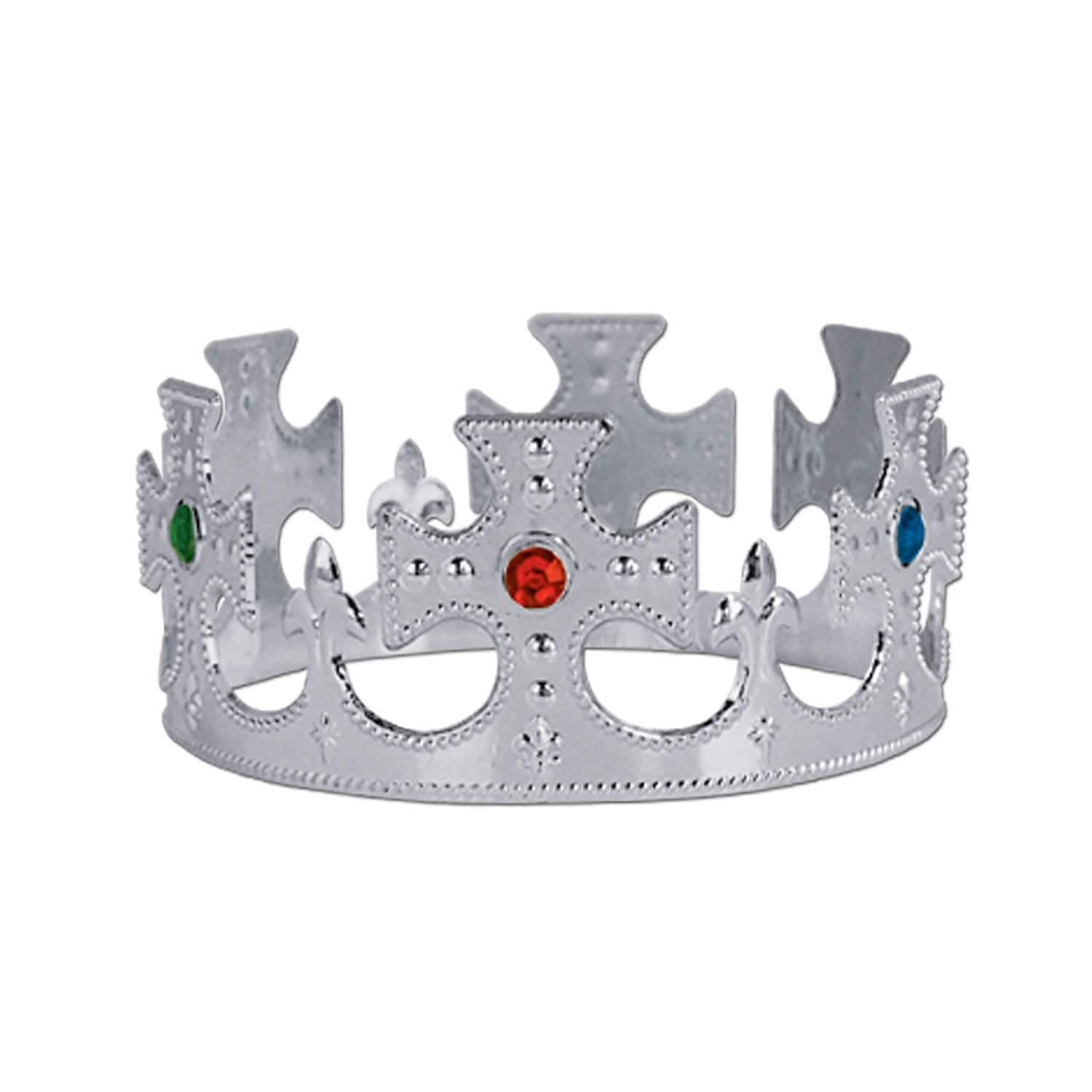 Plastic Jeweled King's Crown (silver) Party Accessory (1 count) (1/Pkg)
