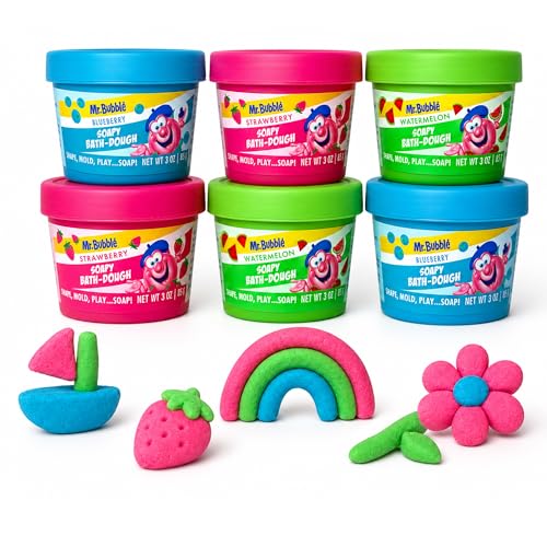 Mr. Bubble Soapy Bath Dough, Three Assorted Colors and Scents, Pack of 6