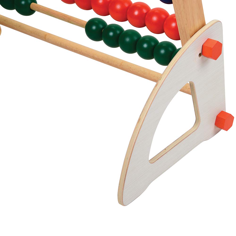 Constructive Playthings Giant Standing Wooden Abacus for Kids, Oversized Wood Counting Frame with 100 Bright Beads, Ages 12 Months+