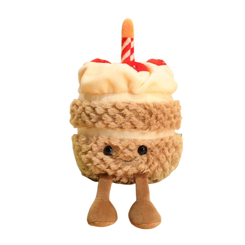 TONGMAN 11-Inch Birthday Cake Plush Toy Cute Cake Pillow Stuffed Animals Funny Soft Food Plushies Toy for Gifts for Kids Birthday (Khaki)