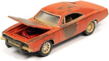 1969 Charger R/T Orange (Unrestored) Barn Finds 1/64 Diecast Model Car by Johnny Lightning JLSP192