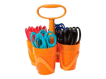 Fiskars 5" Pointed-Tip Scissors for Kids 4-7 with Classpack Art Caddy Organizer (24-Pack) - Kids Scissors for School or Crafting - Back to School