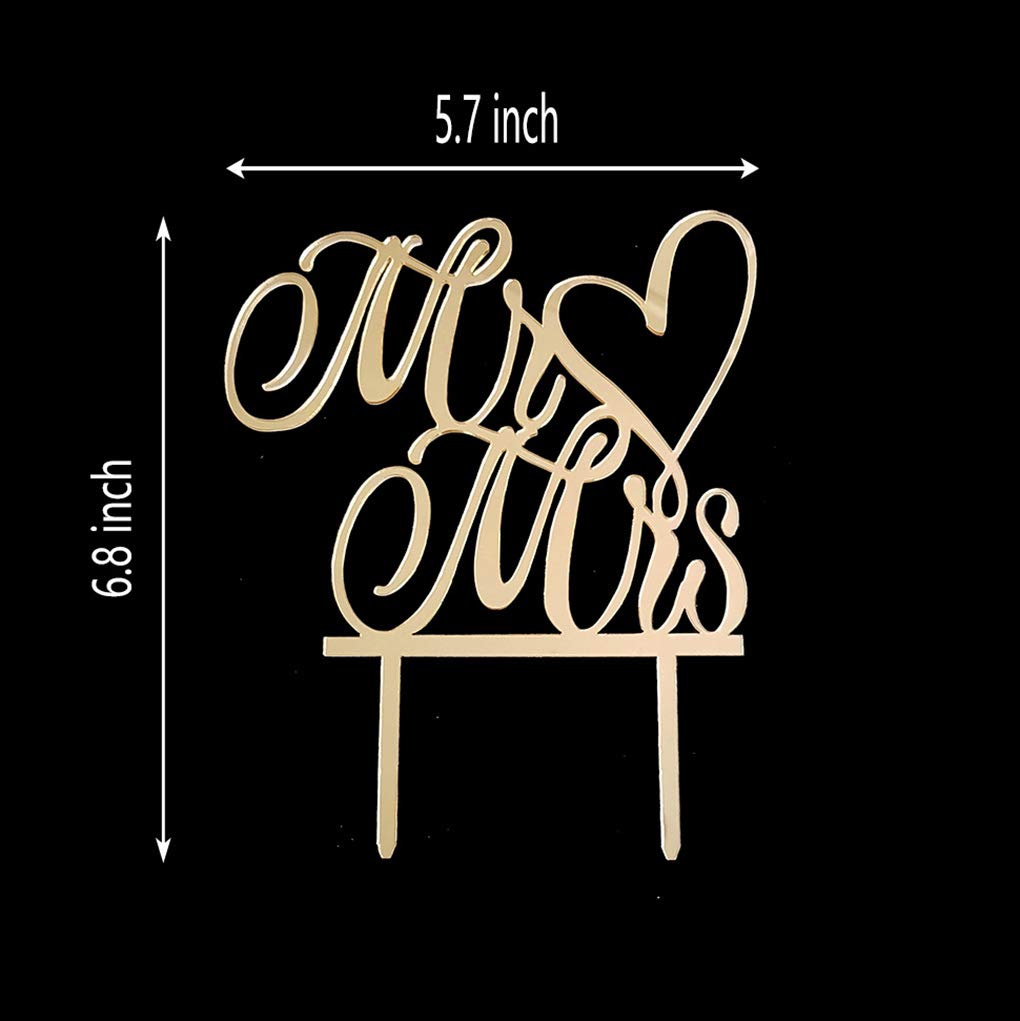 Mr and Mrs Cake Topper, Bride and Groom Sign Wedding, Engagement Cake Toppers Decorations (Mirror Gold Acrylic)