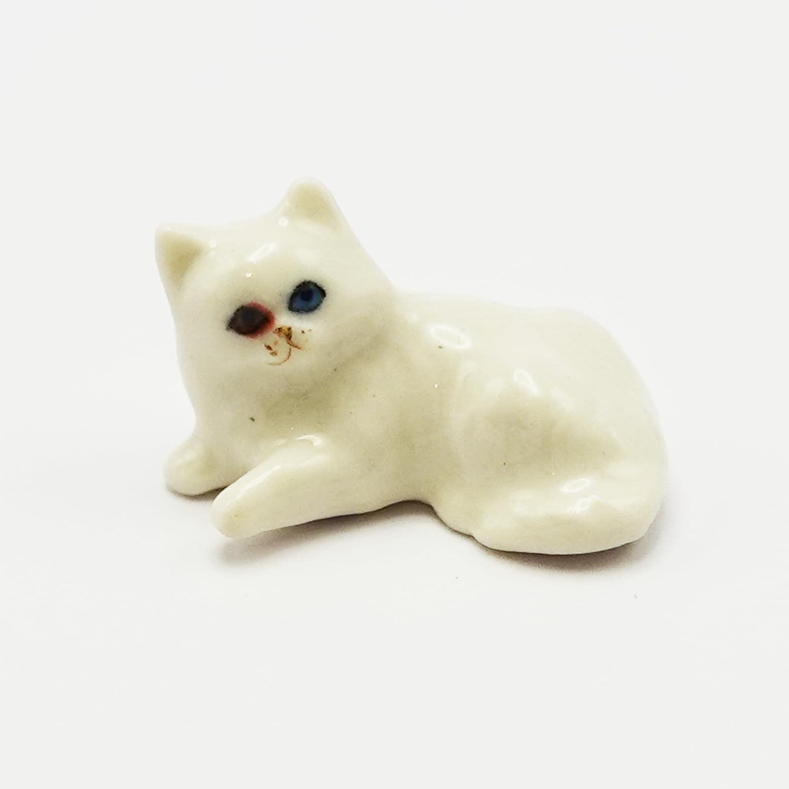 SSJSHOP Kitten Cat Tiny Dollhouse Figurines Hand Painted Ceramic Animals Collectible Gift Home Garden Decor (White)