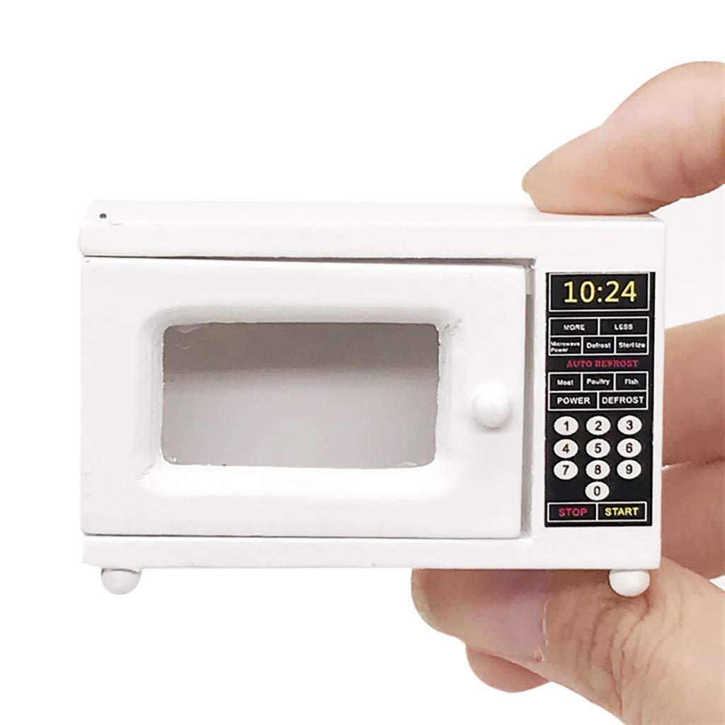 SXFSE Dollhouse Decoration Accessories,1:12 Dollhouse Miniature Furniture Room Wooden Furniture Microwave Oven White