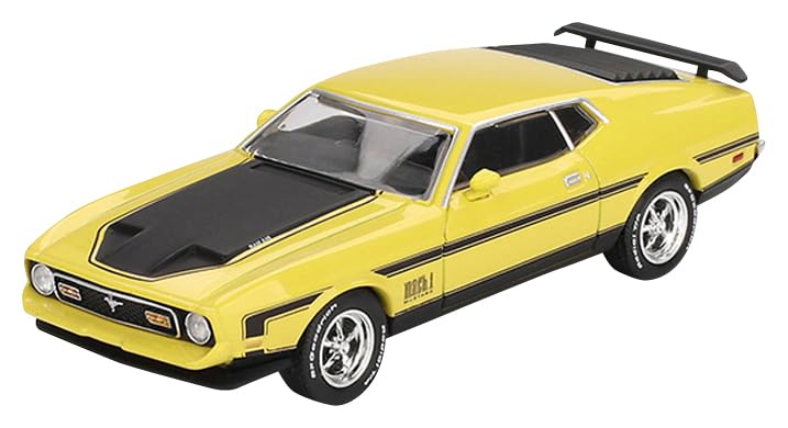 MINI GT Mach 1 Grabber Yellow with Black Hood and Stripes Limited Edition 1/64 Diecast Model Car MGT01139
