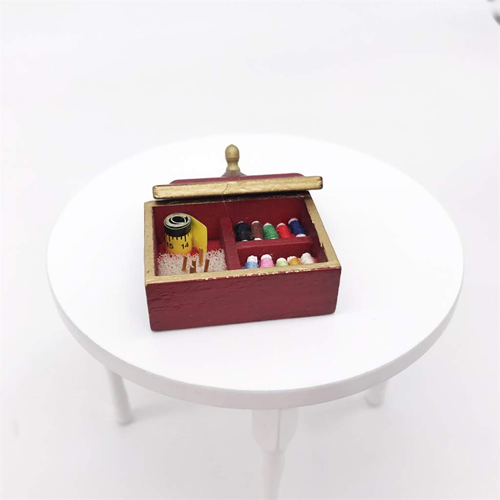 SXFSE Dollhouse Decoration Accessories,Dollhouse Miniature Needlework Kit Sewing Supply Needle Box Tools Accessory