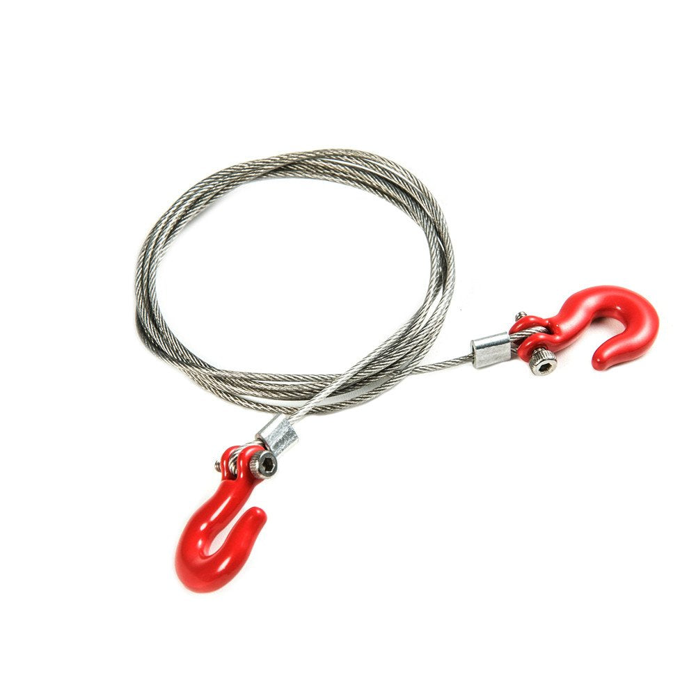 RCLions 1/10 RC Crawler Accessories Steel Tow Rope with Hooks for SCX10 Trx4 CC01 D90 RC Buggy Truck Car Parts (Red)