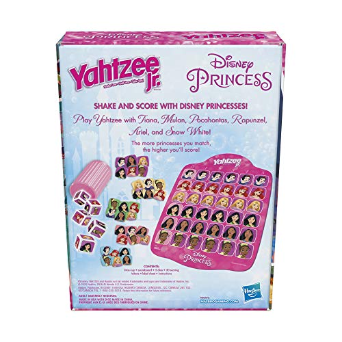Hasbro Gaming Yahtzee Jr.: Disney Princess Edition Board Game for Kids Ages 4 and Up, for 2-4 Players, Counting and Matching Game for Preschoolers