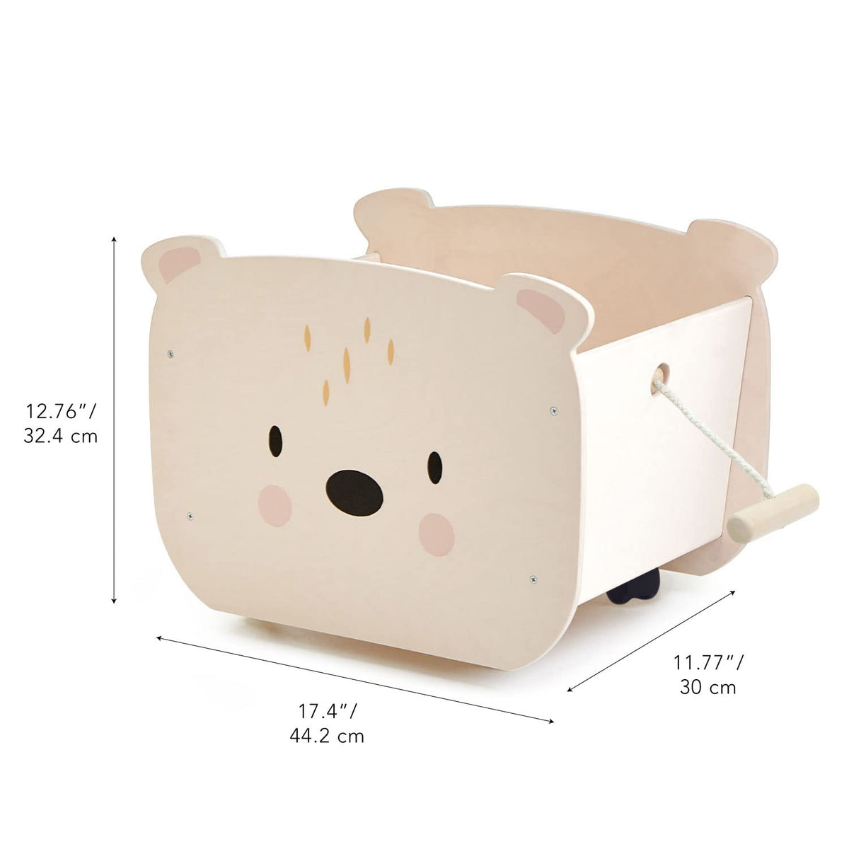 Tender Leaf Toys - Pull Along Bear Cart for Kids - Wooden Cart with Wheels for Moving Play Toys Books for Kids 3 Years+
