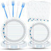 100 Pcs Back to School Party Supplies - Serves 25, Notebook Lined Paper Disposable Tableware, Includes Paper Plates, Napkins, and Plastic Forks