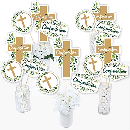 Big Dot of Happiness Confirmation Elegant Cross - Religious Party Centerpiece Sticks, Table Toppers, Festive & Meaningful Decor - 15 Ct