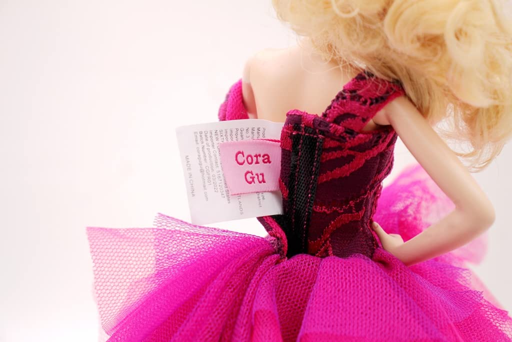 Cora Gu Handmade Fuchsia Dress Fit 12 inch Doll and Doll Not Included