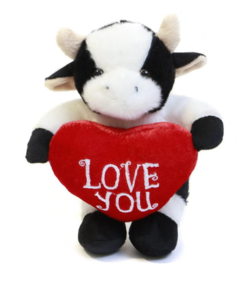Plushland Stuffed Animal with Red Heart - Love You- Plush Animals Toy for Kids & Adults - Embroidered Heart Pillow -8 inches (Cow)