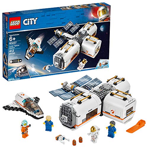 LEGO City Space Lunar Space Station 60227 Space Station Building Set with Toy Shuttle, Detachable Satellite and Astronaut Minifigures, Popular Space