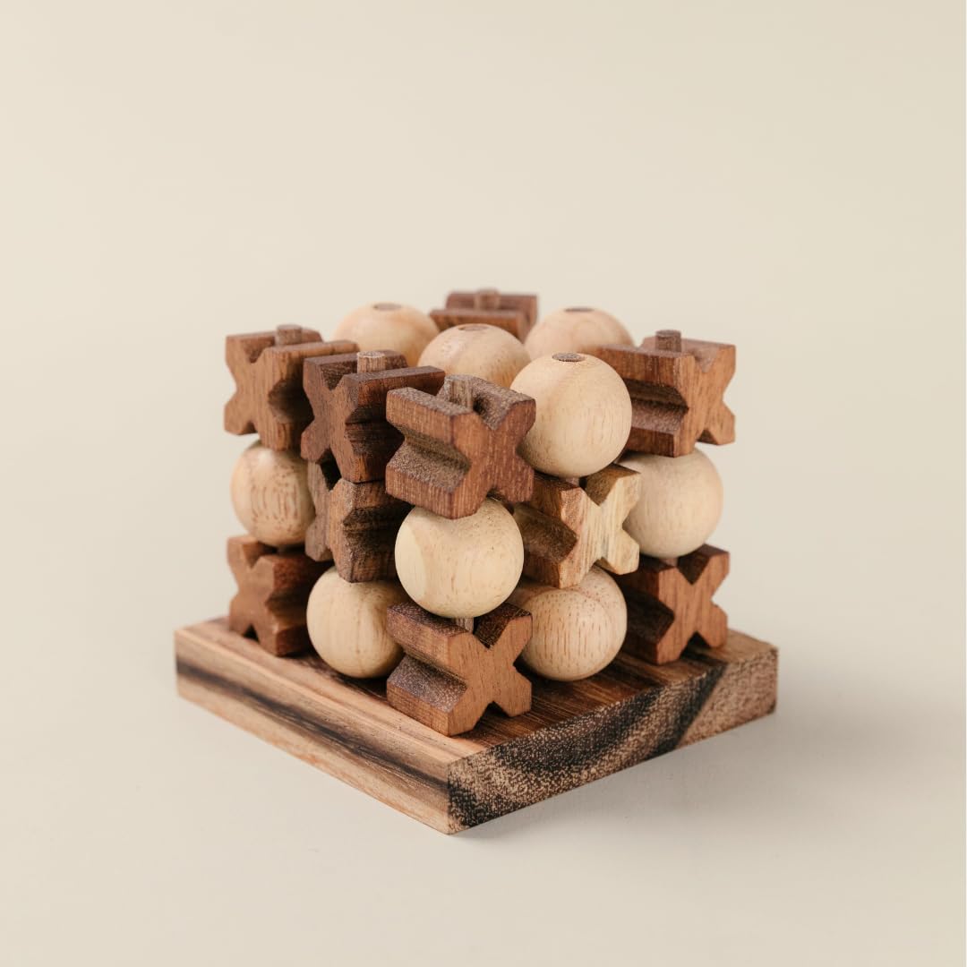 Wooden Tic Tac Toe (XOXO) Game - Handmade 2-Player Strategy Board Game - Travel Size, Rustic Tabletop Decor - Sustainable Wood Gift for Adults