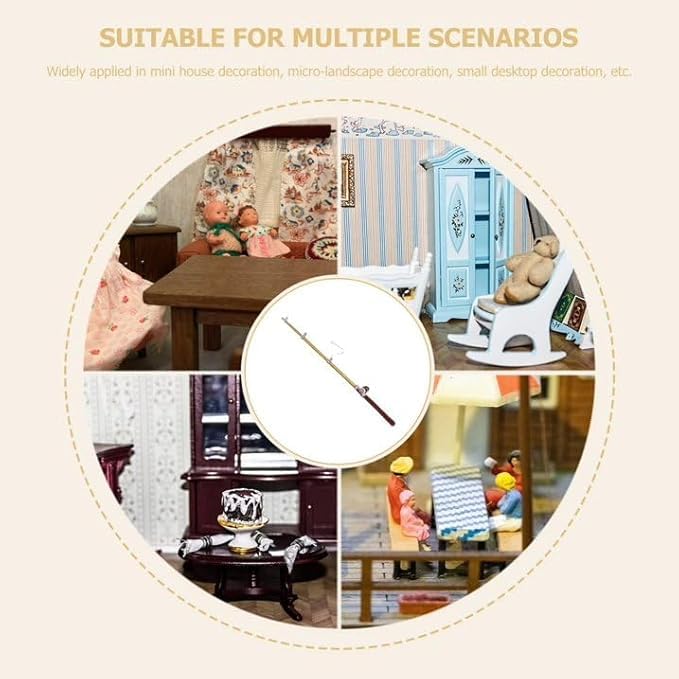 2Pcs 1/12 Miniature Fishing Pole Dollhouse Decoration Accessories, DIY Doll House Decor Kit
