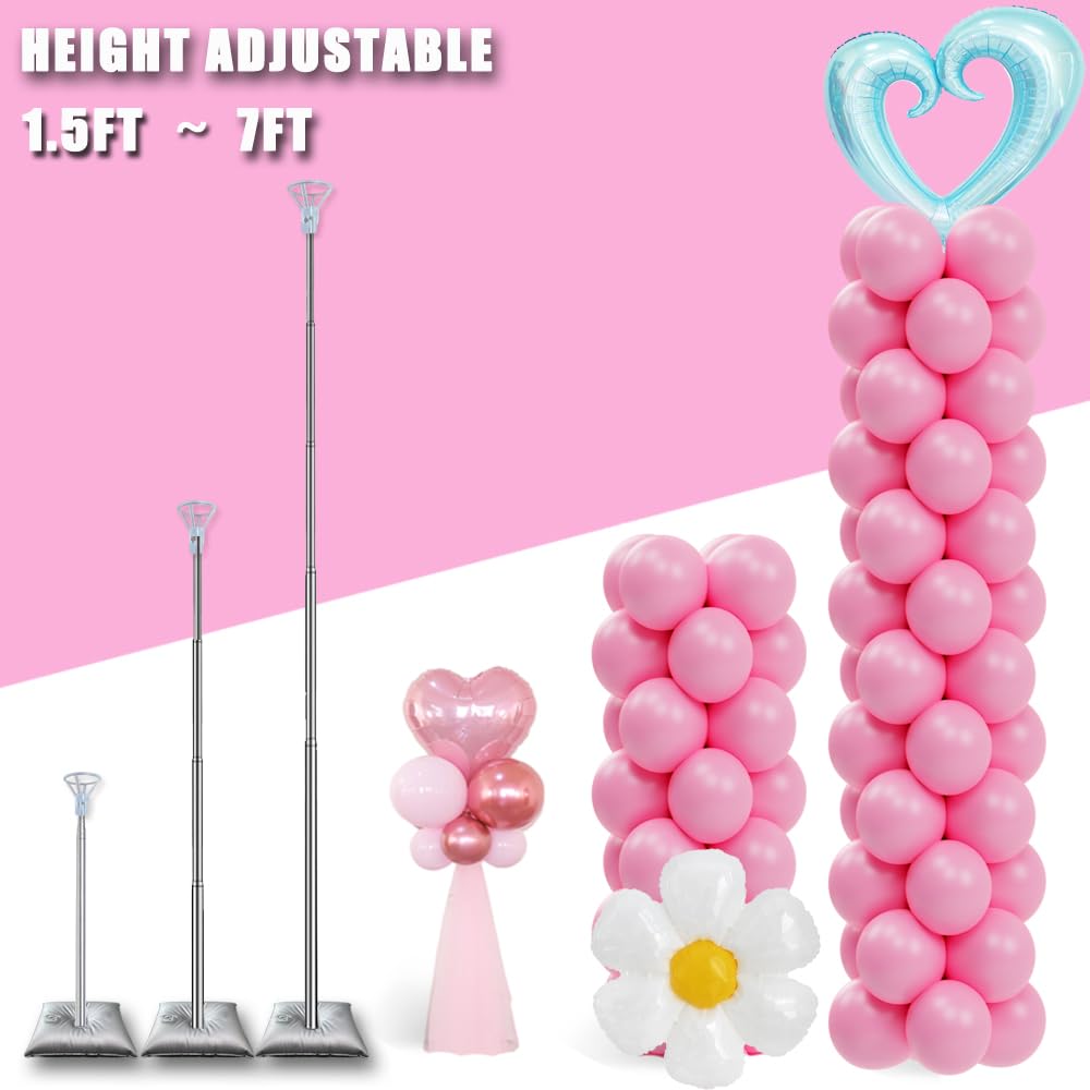 DECOJOY Balloon Column Stand Set of 2, Adjustable 7 Feet Ballon Arch Stands with Bases for Floor, Tall Baloon Tower Pillar Assembly Kit for Halloween