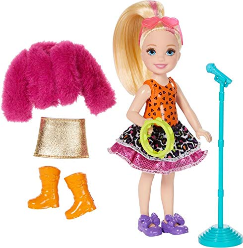 Pink Streaked Blonde Chelsea Doll, 5.5 inches tall with Tambourine and Fashion Accessories Playset ,2017 Edition, Complete with