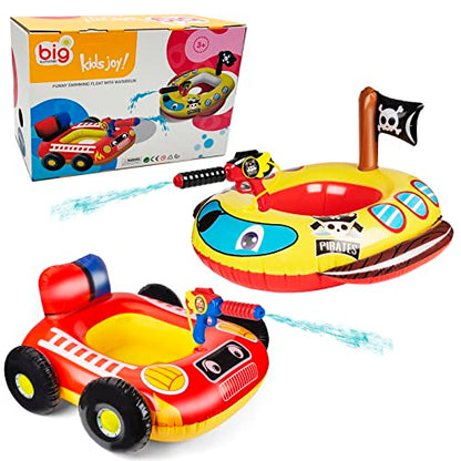 2 Pack Inflatable Kids Pool Floats with Water Gun, Pool Toys for Kids Ages 4-8, Blow Up Toddler Pool Floats, Swimming Pool Game Toys, Fire Truck