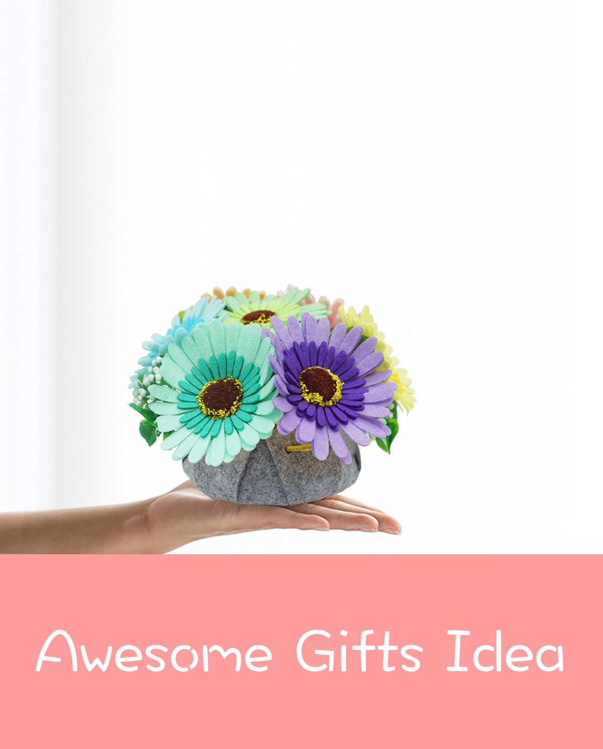 BAZIMA DIY Felt Flower Art Craft Kit, DIY Felt Sunflower and Chrysanthemum Bouquet Kit, 7pcs Felt Flowers,Floral Gifts,Beginner Craft Kit,Arrange