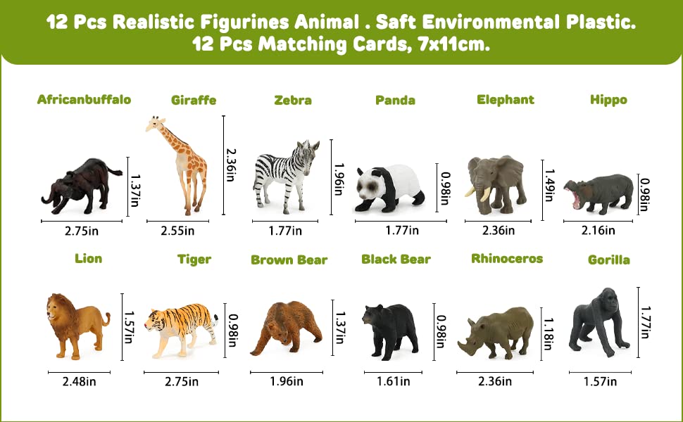 Montessori Safari Animal Matching Game, 12PCS Realistic Zoo Animal Figurines with Flash Cards, Preschool Science Educational Learning Toys
