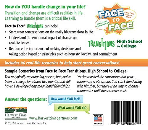 Harvest Time Partners Face to Face Transitions - High School to College Conversation Card Game, Conversation Starters for Students, Parents,
