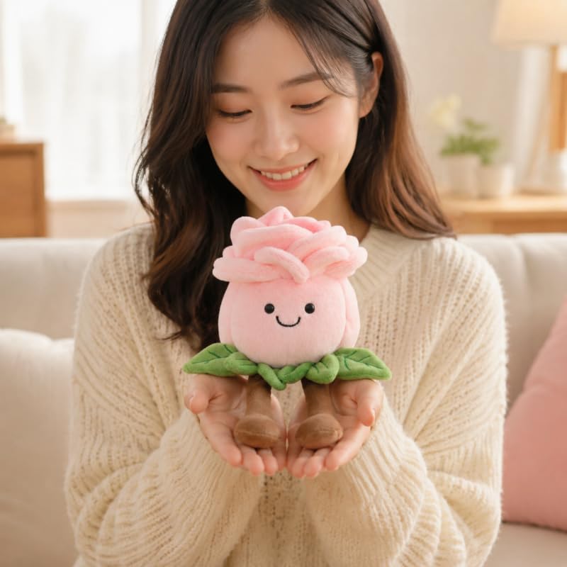XIGUI 9 inch Rose Plush Toys Pillow Soft Plant Plush Toys for Boys and Girls Plushies for Kids A Birthday Present, a
