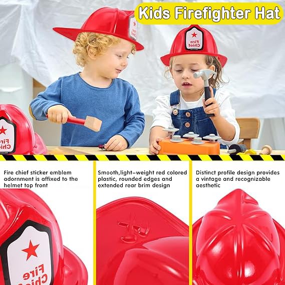 Erinnmy 24 Pcs Kids Firefighter Hat, Plastic Fireman Helmet, Red