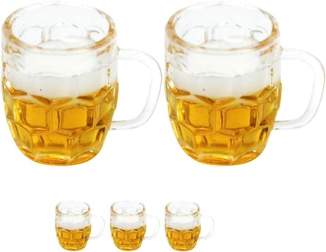 5Pcs Mini Beer Cups, Realistic Resin Barware for DIY Miniature Crafts, Miniature Beer Mugs Compatible with 1:12 Scale