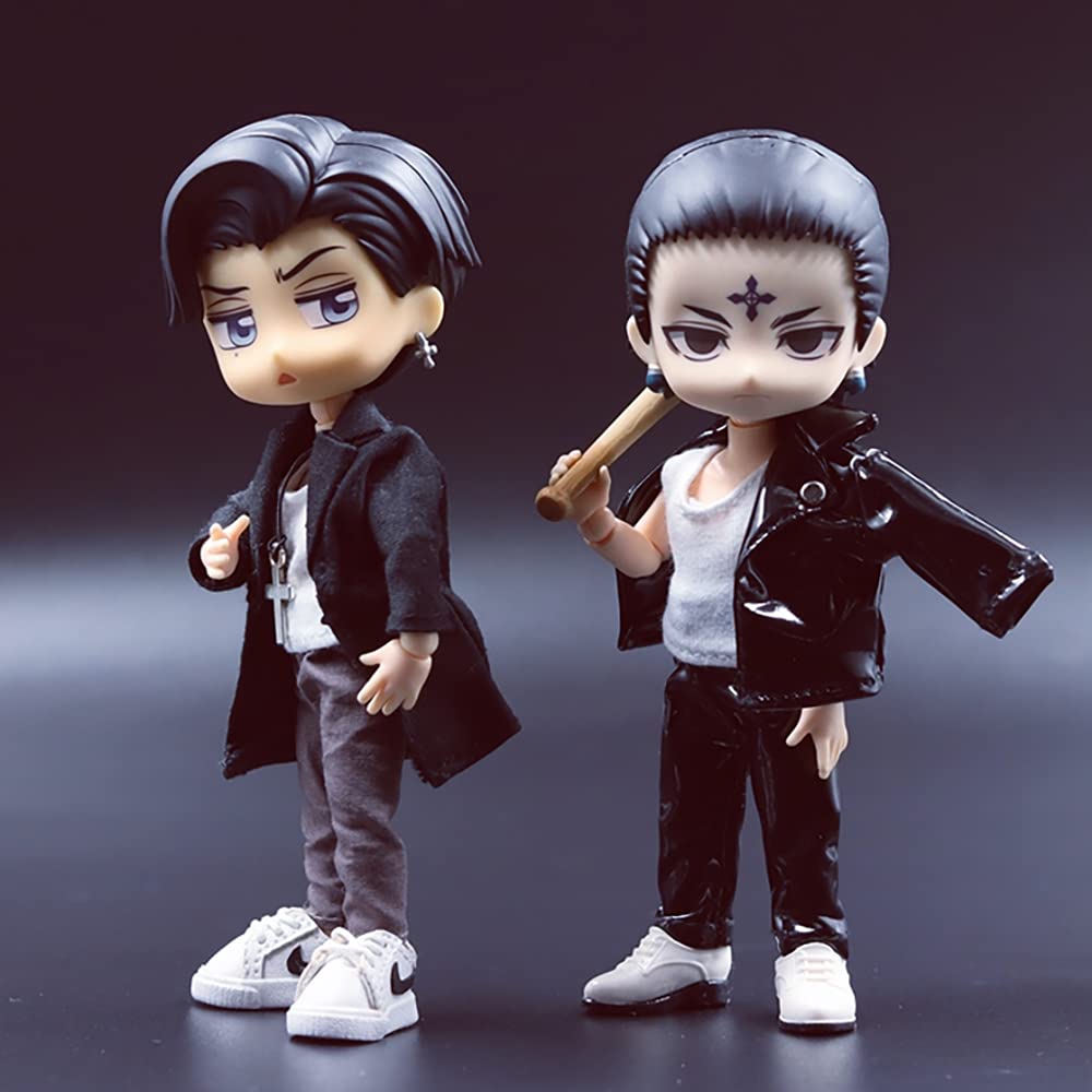 niannyyhouse Black Locomotive Clothing 11cm Doll Clothes Dress up Jacket + T-Shirt + Pants 3-Piece Set Dress up 1/12 BJD Doll OB11 Size Action Figures