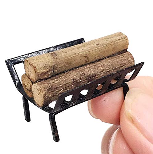 EatingBiting 1:12 Dollhouse Miniature Furniture Garden Lawn Fireplace Metal Firewood Rack Metal Rack with Firewood for Living Room Fireplace Model