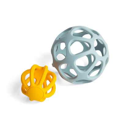 Bigjigs Toys Activity Balls - 2 Piece Silicone Teethers for Babies, Baby Sensory Toys, Montessori Toys for Babies, Sustainably Made Baby Gift
