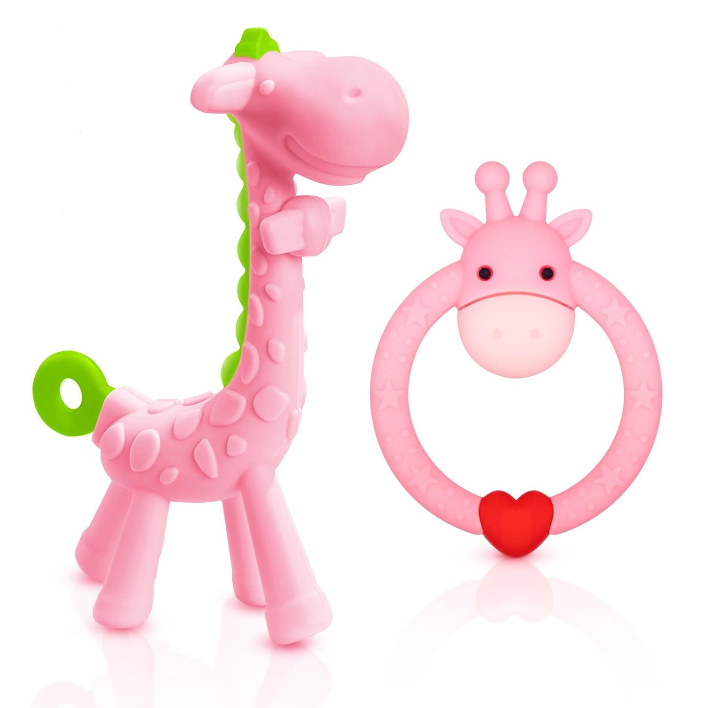 SHARE&CARE BPA Free Silicone Giraffe Baby Teether Toy with Storage Case, for 3 Months Above Infant Sore Gums Pain Relief and Baby Shower, Baby
