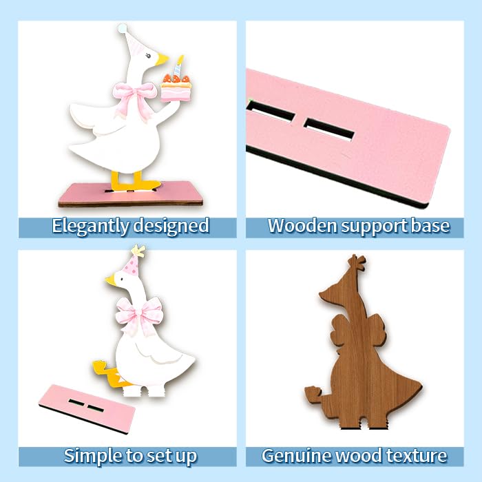 6Pcs One Silly Goose Birthday Decor - Pink Wooden Geese For Women Pink Bow Duck Funny Party Supplies