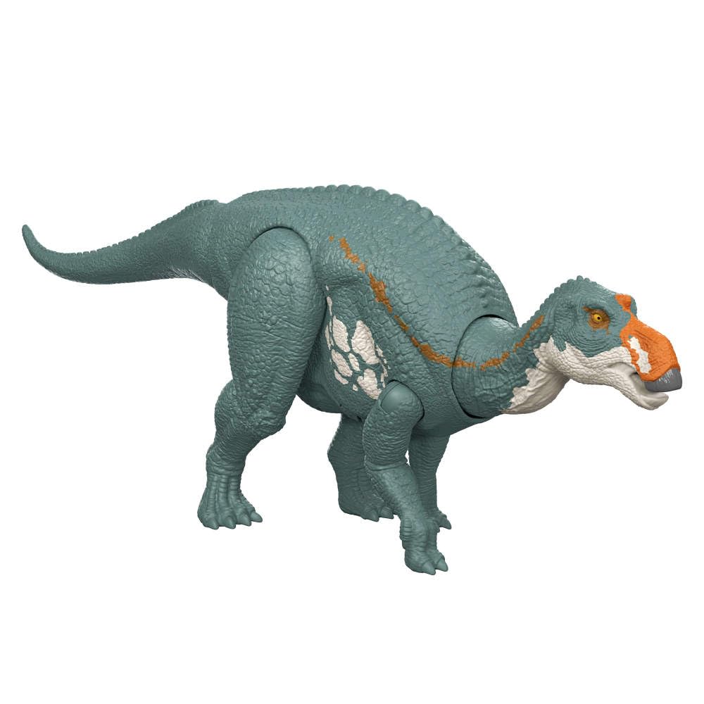 Mattel Jurassic World Rebirth Wild Roar Maiasaura Dinosaur Toy with Tail-Controlled Chomp Multi-Direction Attack & Sound, Posable & Digital Play