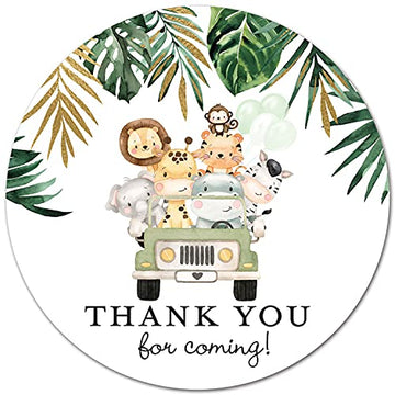 2"" Round - Safari Animals on Jeep Thank You Party Favor Stickers - Set of 40