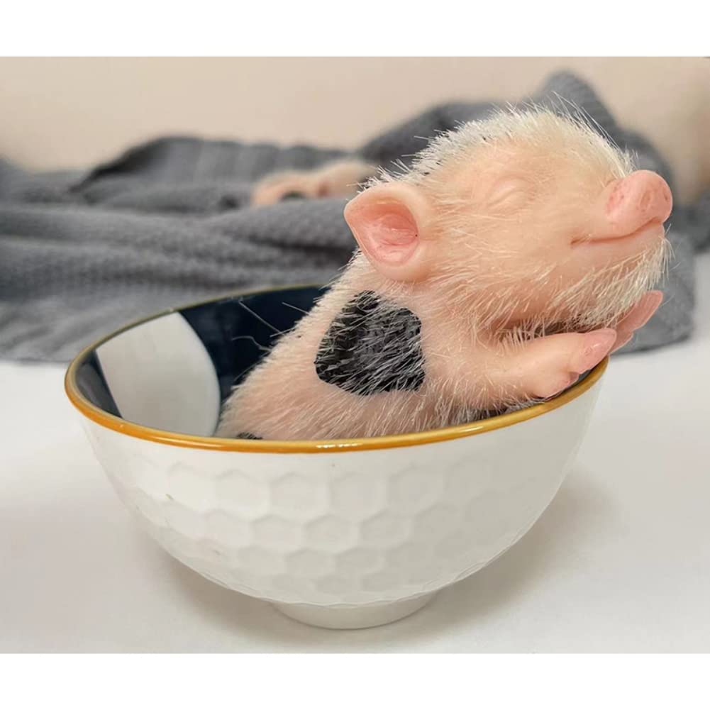 Lonian 5 Inch Silicone Pig Dolls Mini Silicone Pig Realistic Toy Full Silicone Pig (Black Spot)