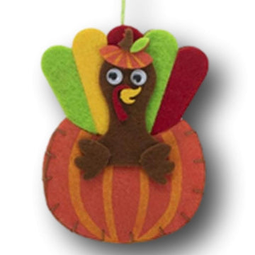 Gerson Set of 8 Turkey Hanging Ornament Felt Craft Kit for Thanksgiving and Fall Fun 3.5 inches