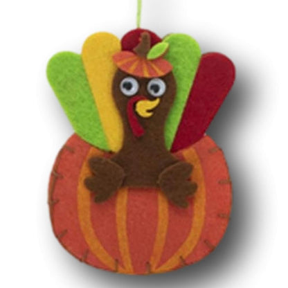 Gerson Set of 8 Turkey Hanging Ornament Felt Craft Kit for Thanksgiving and Fall Fun 3.5 inches