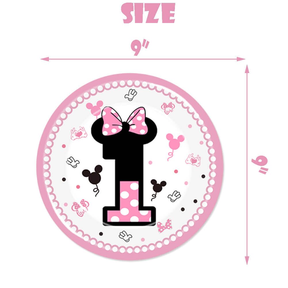 Pink 1st Birthday Party Supplies Tableware Pink Cartoon One Paper Plates Napkins Table Cloth Dinnerware for Girls 1st Birthday Baby Shower Party
